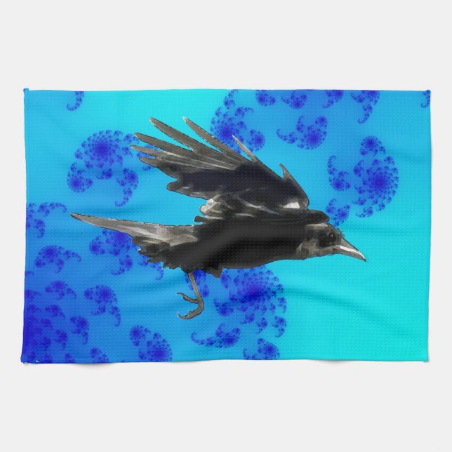 Linge De Cuisine Flying Black Crow Art pour les amateurs d'oiseaux (Horizontal)