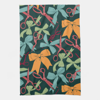 Linge De Cuisine Folk Art Vacances Vaches et ciseaux Or de Noël