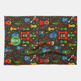 Linge De Cuisine Folk coffee pattern — emerald, red & cobalt accent