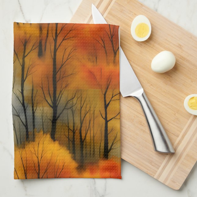 Linge De Cuisine Forêt d'automne rustique - Aquarelle d'automne (Quart Plié)
