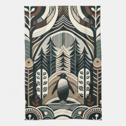 Linge De Cuisine Forêt de pingouins d'ivoire de Taupe Mocha avec Ar