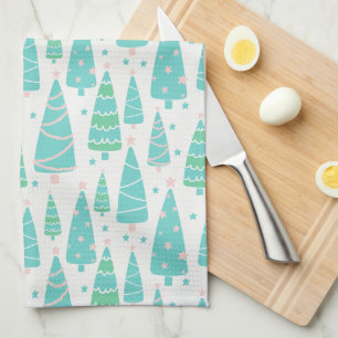 Linge De Cuisine Forêt de sapins de Noël Pastel