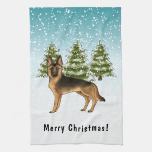 Linge De Cuisine Forêt D'Hiver De Chien Noir Et Tan Allemand