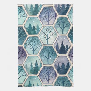 Linge De Cuisine Forêt géométrique d'hiver – Arbres en hexagone