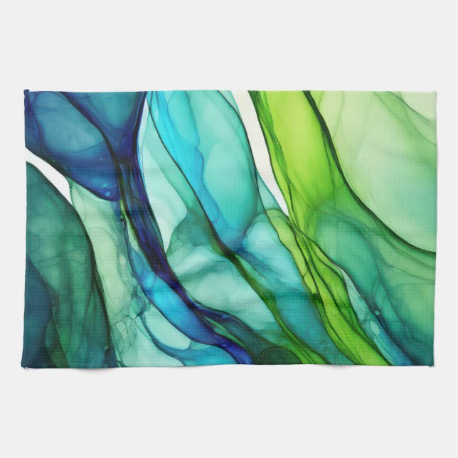 Linge De Cuisine Formes en vert et bleu (Horizontal)