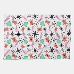 Linge De Cuisine Formes rétro atomiques rose orange et vert