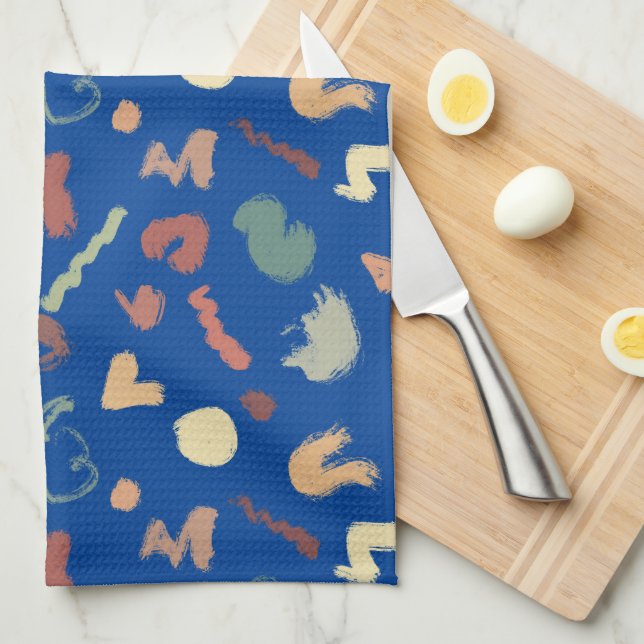 Linge De Cuisine Formes Royal Blue Cream Green Peach (Quart Plié)