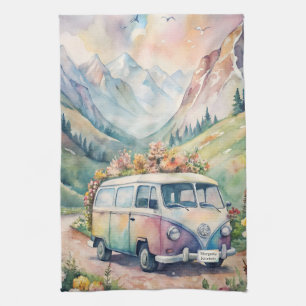 Linge De Cuisine Fourgon aquarelle avec plaque de licence personnal