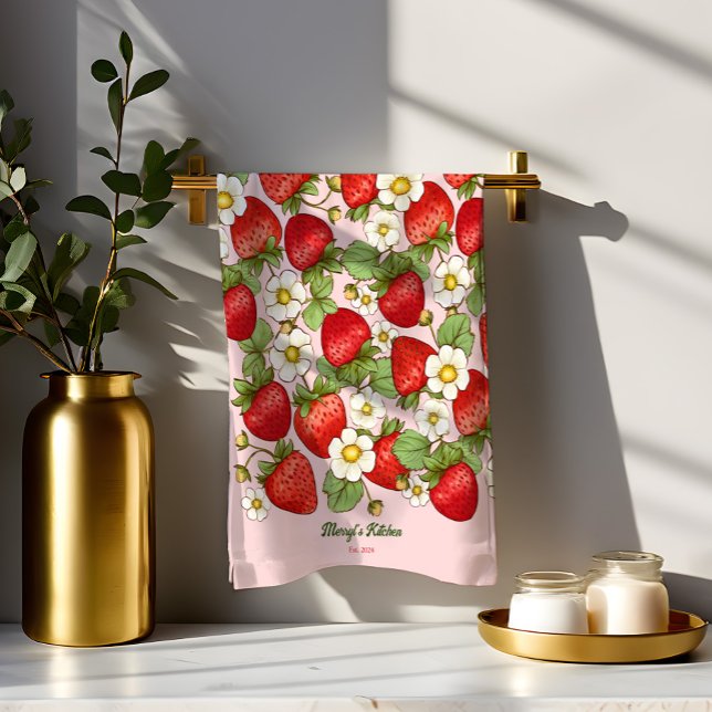 Linge De Cuisine Fraise fruit d'été Nom customisé (Strawberry pattern summer fruit personalized name kitchen towel customized housewarming gifts)