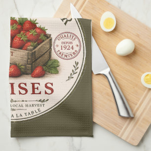 Linge De Cuisine Fraises de marché vintage de paysans français