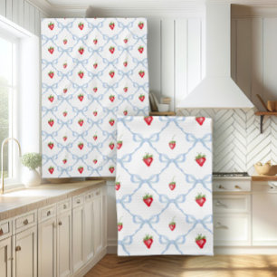 Linge De Cuisine Fraises d'été dans Blue Ribbon Bows Aquarelle