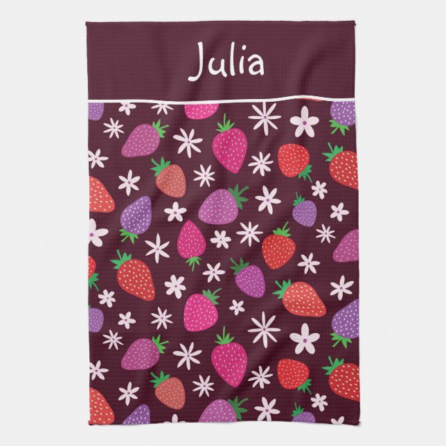 Linge De Cuisine Fraises et fleurs blanches Motif Personnalisé (Vertical)