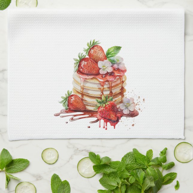 Linge De Cuisine Fraises fraîches sur les crêpes (Plié)