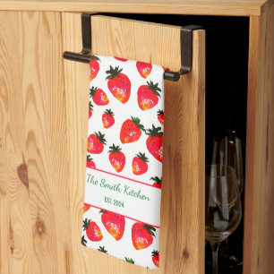 Linge De Cuisine Fraises Peintes à la Main Personnalisées Bohème Pr