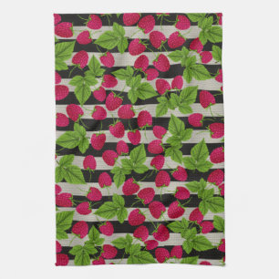 Linge De Cuisine Framboise Rayures Noir & Blanc Moderne