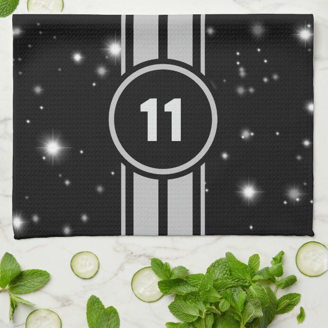 Linge De Cuisine Frappe de course noir et argent (Plié)