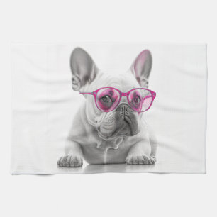 Linge De Cuisine French Bulldog avec verres roses teatowling
