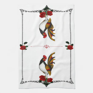 Linge De Cuisine French Country Farmhouse Roster Rouge Black Gold