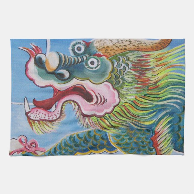 Linge De Cuisine Fresque chinoise Foo Dog / Lion Guardian (Horizontal)