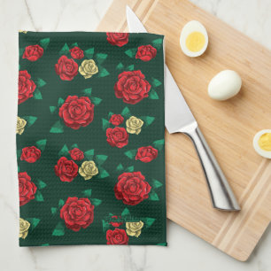 Linge De Cuisine Frida Kahlo   motif rouge et de rose d'or