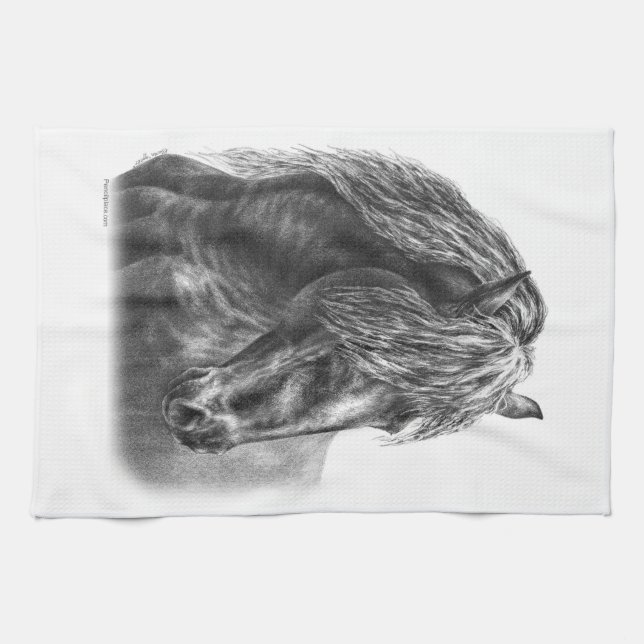 Linge De Cuisine Friesian Horse Portrait Wavy Mane (Horizontal)