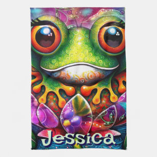 Linge De Cuisine Frog Whimsical Art Abstrait Floral Personnalisé