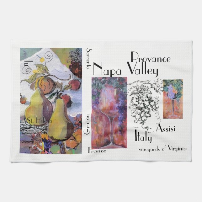 Linge De Cuisine "Fruit avec des verres de vin " (Horizontal)