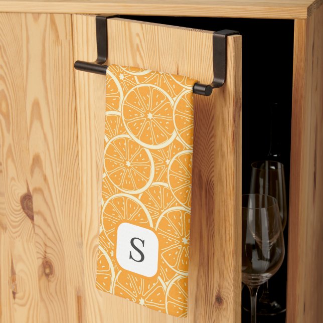 Linge De Cuisine Fruit d'agrumes orange mou Monogramme initial (Pliage en tiers)