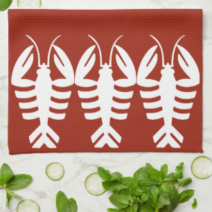 Linge De Cuisine Fruits de mer Art Déco vintage, homard en blanc
