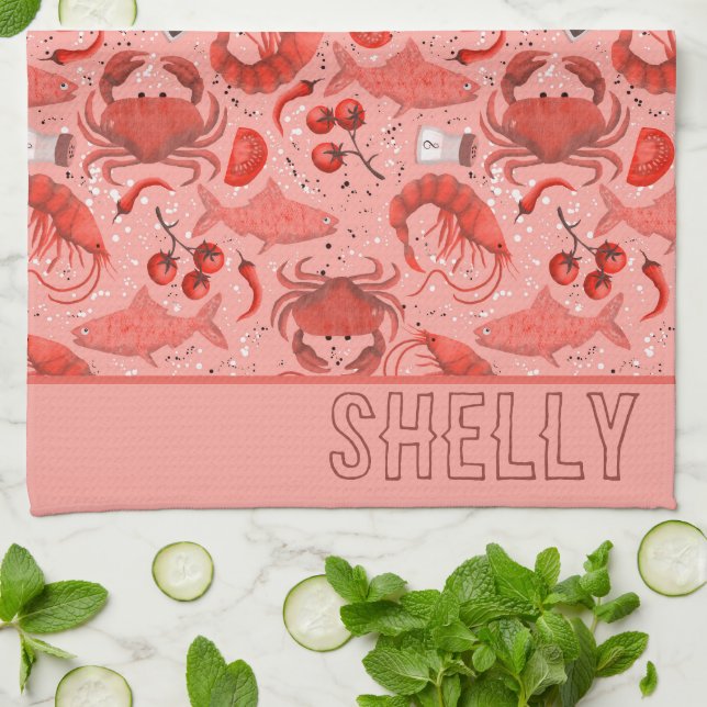 Linge De Cuisine Fruits de mer spectaculaires (Plié)