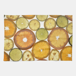 Linge De Cuisine Fruits tranches agrumes motif orange jaune vert