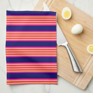 Linge De Cuisine Fuchsia et rayures jaunes avec bleu marine