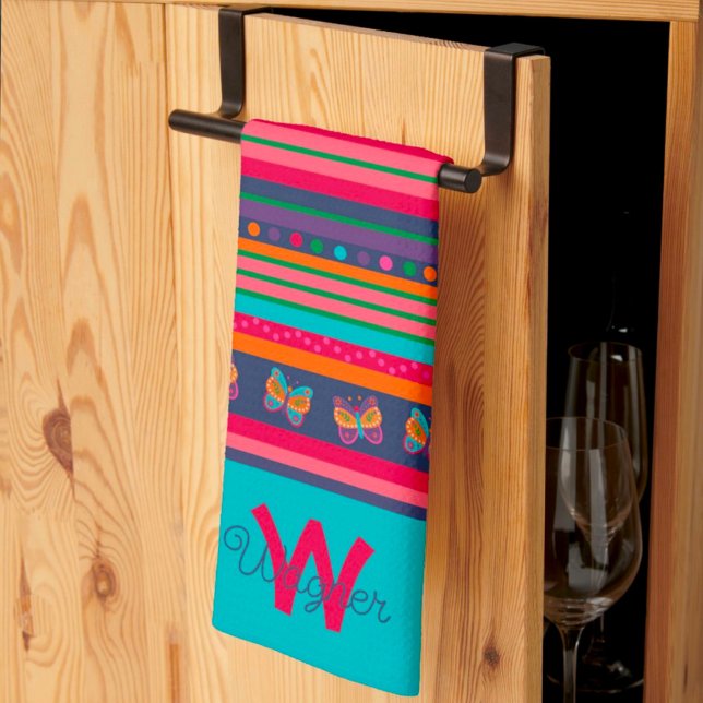 Linge De Cuisine Fun Butterfly Stripe Stylish Nom initial (Créateur téléchargé)