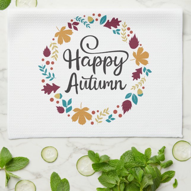 Linge De Cuisine Fun Colorful Happy Automne Automne Wreath (Plié)