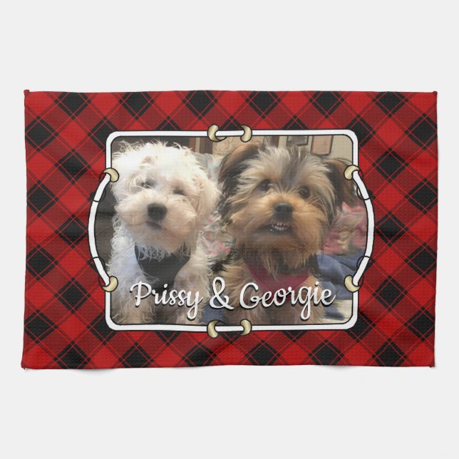 Linge De Cuisine Fun Custom Christmas Red & Black Plaid Photo Cadre (Horizontal)