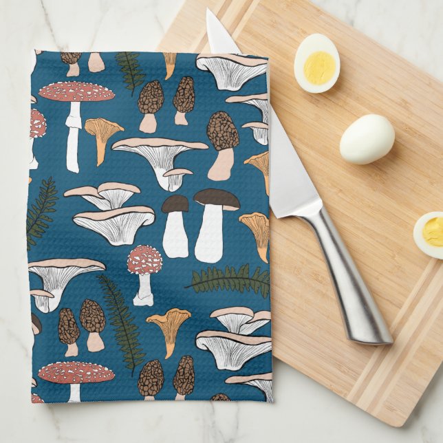 Linge De Cuisine Fun Fungi Champagne Motif de fougère (Quart Plié)