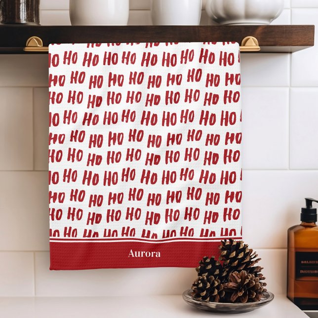 Linge De Cuisine Fun Ho Ho Ho Texte Rouge Fête Motif Noël (Créateur téléchargé)