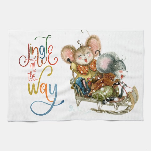 Linge De Cuisine Fun Mice Sleigh Jingle Tout le chemin Parties scin (Horizontal)