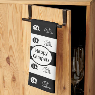 Linge De Cuisine Fun Retro RV Happy Campers en noir et blanc