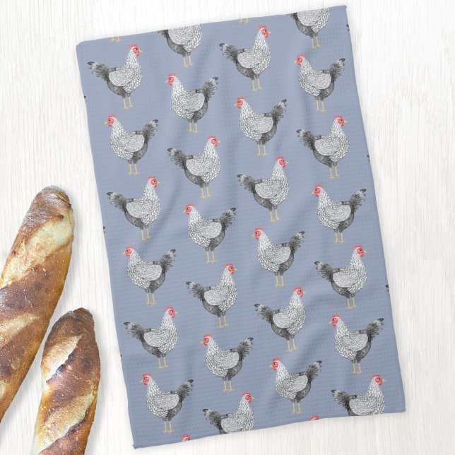 Linge De Cuisine Fun Wyandotte poulet Hen Aquarelle bleu (Wyandotte Chicken watercolor hen pattern kitchen tea towel)