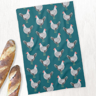 Linge De Cuisine Fun Wyandotte poulet Hen Aquarelle Turquoise Vert