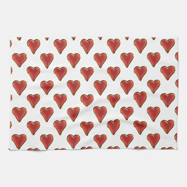 Linge De Cuisine Funny Heart Pattern gold red + your backgr. & (Horizontal)