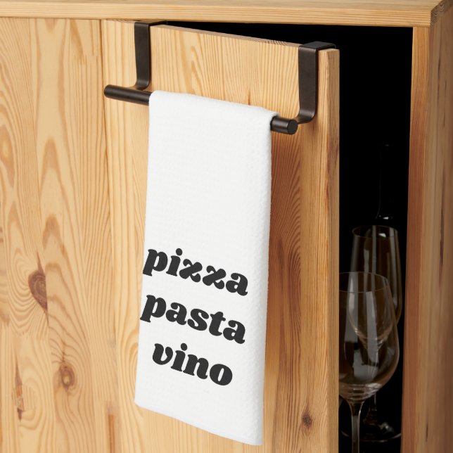 Linge De Cuisine Funny Pizza Pasta Vino Nom Blanc Noir Cuisine (Pliage en tiers)