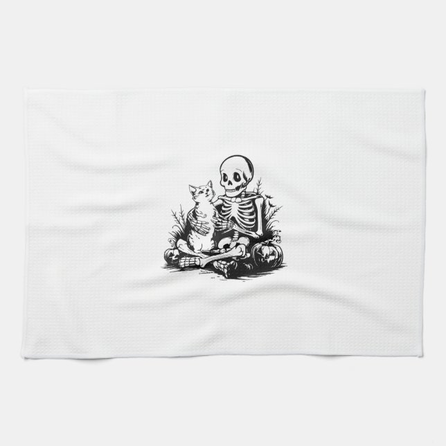 Linge De Cuisine Funny Skeleton Cat Skull Kitty Cute Cat Goth Hallo (Horizontal)