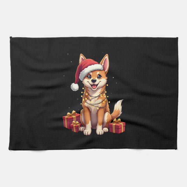 Linge De Cuisine Funny Xmas Lighting Santa Hat Tamaskan Dog Christm (Horizontal)