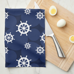 Linge De Cuisine Galley Kitchen Ships Roues Marine bleu et blanc