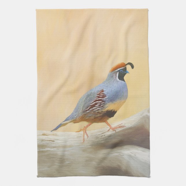 Linge De Cuisine Gambrel's Quail Painting Original Bird Art (Vertical)