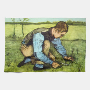 Linge De Cuisine Garçon coupant l'herbe avec la faucille par Vincen