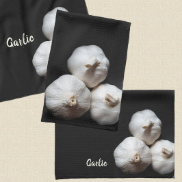 Linge De Cuisine Garlic Cloches Dramatique Blanc sur Noir