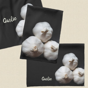 Linge De Cuisine Garlic Cloches Dramatique Blanc sur Noir